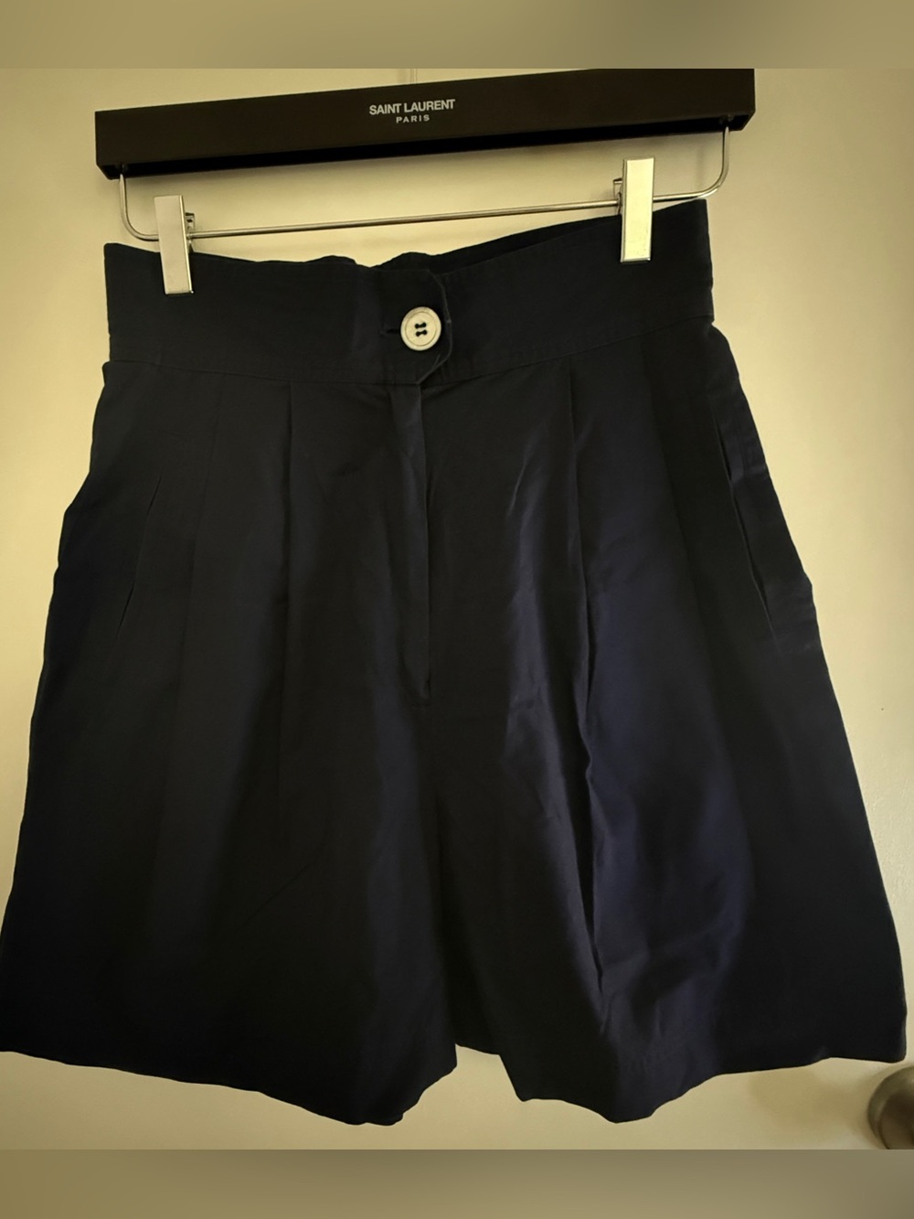 High-Waist Navy Tailored Bermuda Shorts